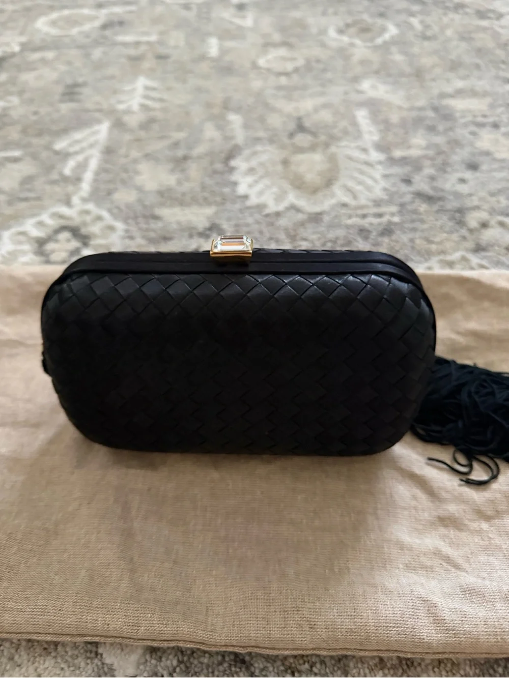 Bottega Veneta Black Woven Tassel Clutch Vintage